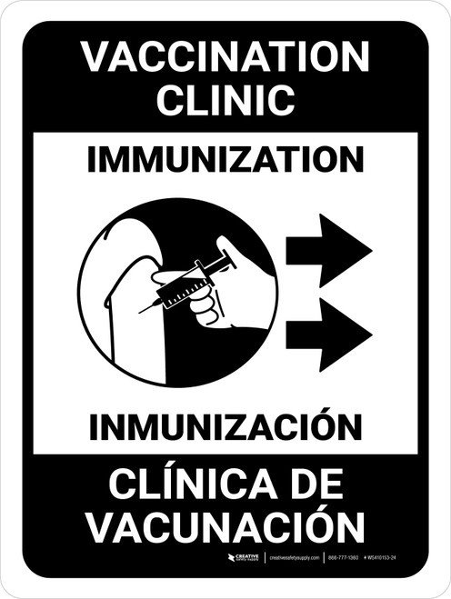 Vaccination Clinic: Immunization Right Arrow Bilingual Spanish Portrait - Wall Sign