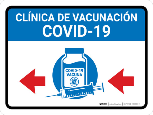 Covid-19 Vaccination Clinic Left Arrow Blue Spanish Landscape - Wall Sign