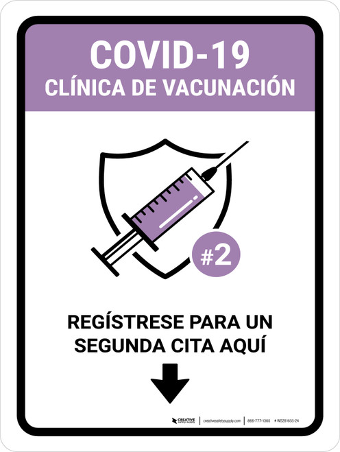 Covid-19 Vaccination Clinic: Register Here Spanish Portrait - Wall Sign