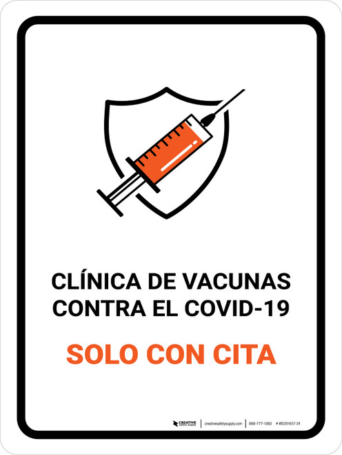 Covid-19 Vaccine Clinic By Appointment Only Spanish Portrait - Wall Sign