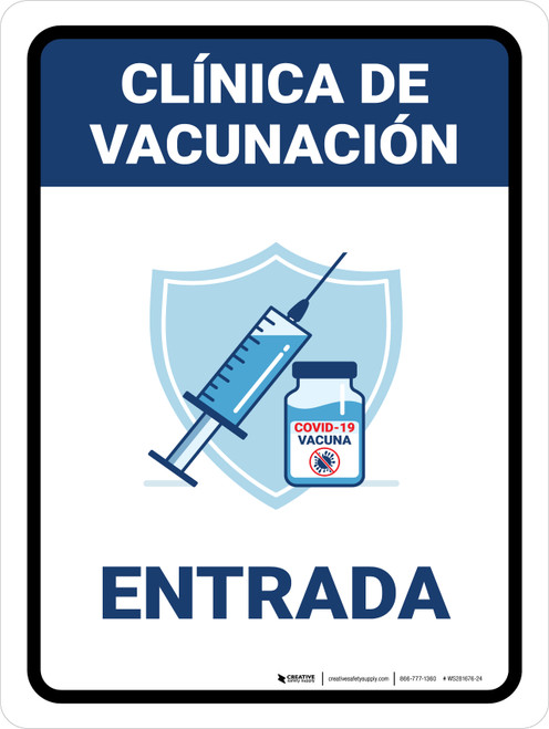 Vaccination Clinic: Entrance Blue Spanish Portrait - Wall Sign