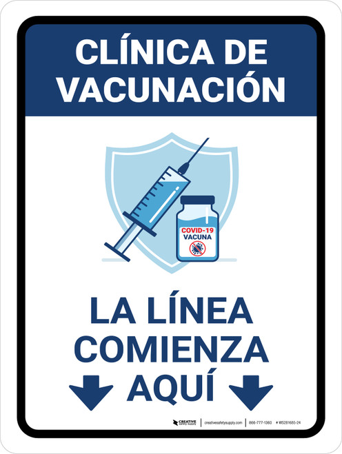 Vaccination Clinic: Line Starts Here Blue Spanish Portrait - Wall Sign