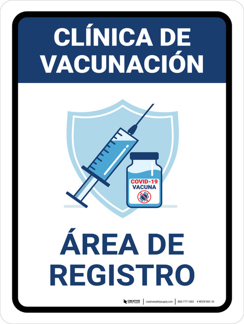 Vaccination Clinic: Registration Area Blue Spanish Portrait - Wall Sign