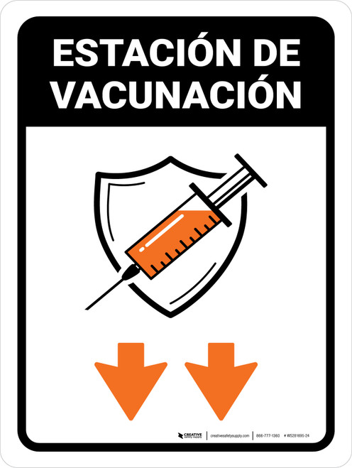 Vaccination Station Down Arrow Spanish Portrait - Wall Sign