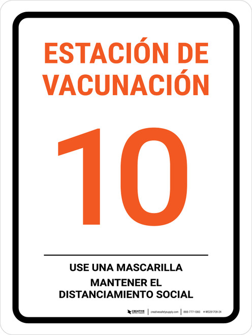 Vaccine Station 10 Spanish Portrait - Wall Sign