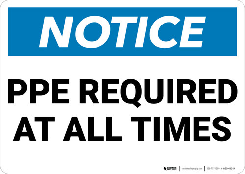 Notice: PPE Required At All Times - Wall Sign