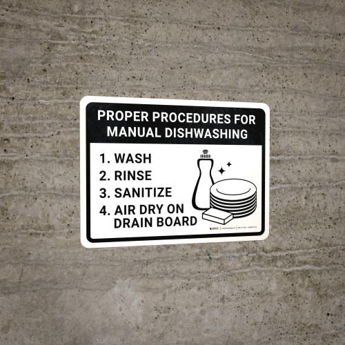 Proper Procedures For Manual Dishwashing Landscape with Icon Wall Sign