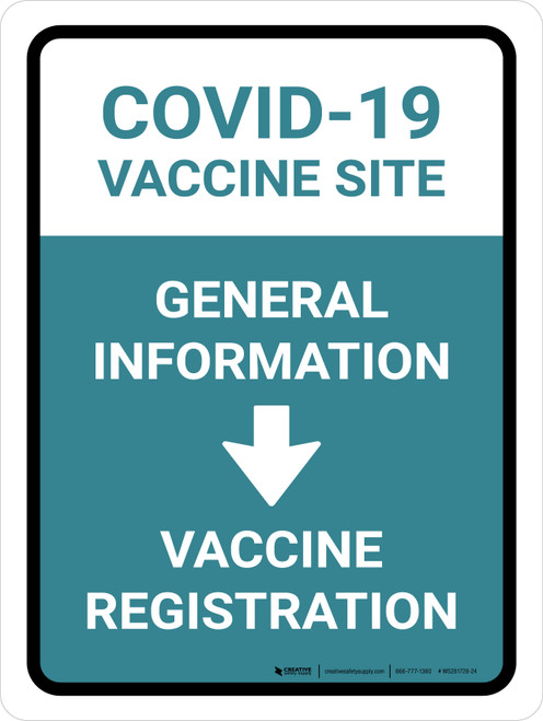 Covid-19 Vaccine Site: General Information Vaccine Registartion Down Arrow Portrait - Wall Sign