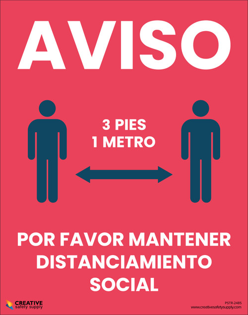 Notice: Please Maintain Social Distancing (3 Feet/1 Meters) (Spanish) - Poster