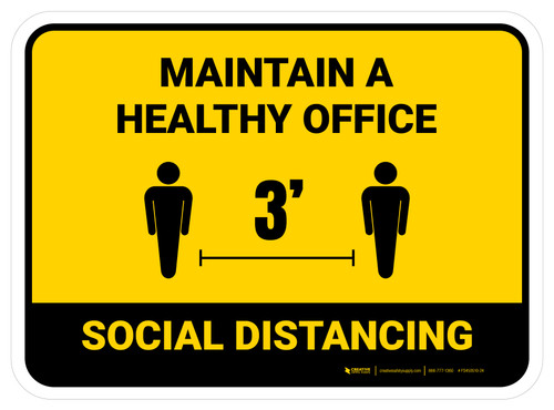 Social Distancing Maintain A Healthy Office 3ft Yellow Rectangular - Floor Sign
