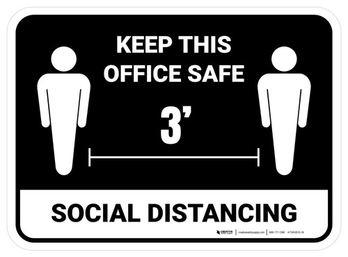 Social Distancing Keep This Office Safe 3ft Black Rectangular - Floor Sign
