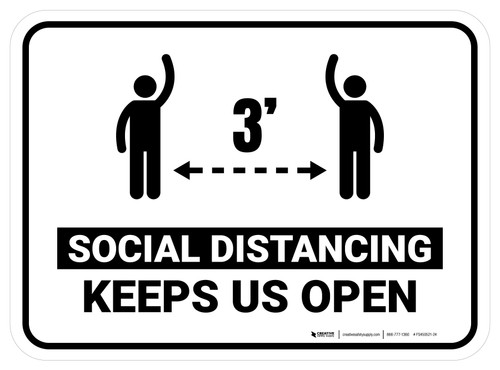 Social Distancing Keeps Us Open White 3ft Rectangular - Floor Sign
