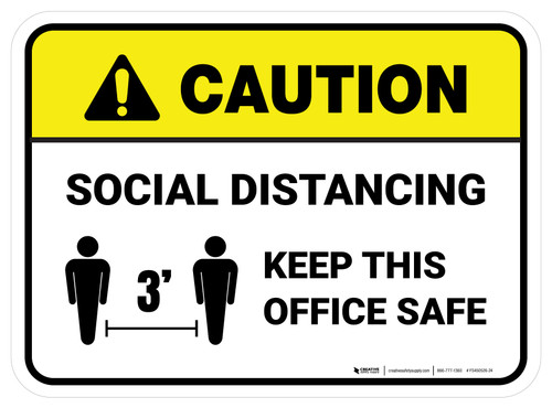 Caution: Social Distancing Keep This Office Safe 3ft Rectangular - Floor Sign