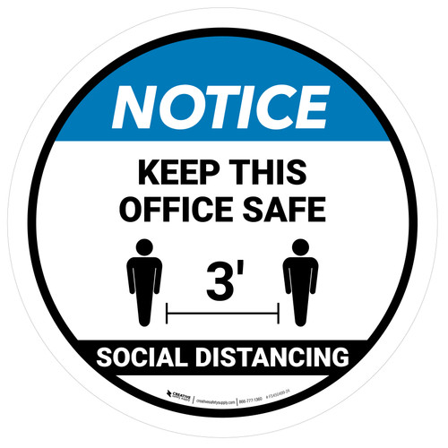 Notice: Social Distancing Keep This Office Safe 3ft Circular - Floor Sign