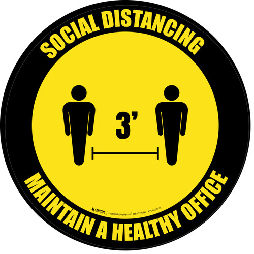 Social Distancing Maintain A Healthy Office 3ft Yellow Circular - Floor Sign