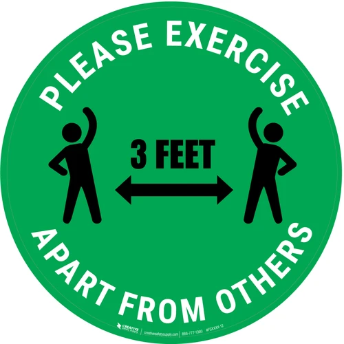 Please Exercise 3Ft Apart From Others With Icons Green - Circular - Floor Sign