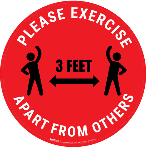 Please Exercise 3Ft Apart From Others With Icons Red - Circular - Floor Sign