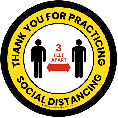 Thank You For Practicing Social Distancing 3 Feet Apart - Yellow/Black with Icon Circular - Floor Sign