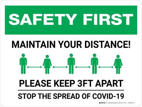 Safety First: Maintain Your Distance - Please Keep 3ft Apart Landscape - Wall Sign