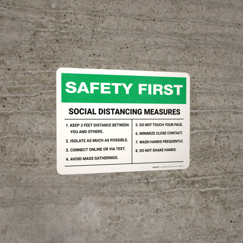 Safety First: Social Distancing Measures 3ft Distance Landscape - Wall Sign