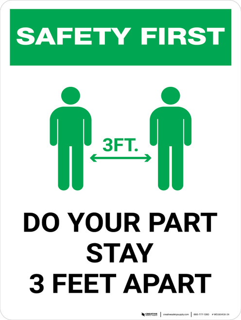 Safety First: Do Your Part Stay 3 Feet Apart with Icon Portrait - Wall Sign