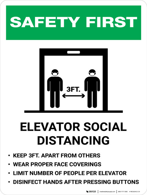 Safety First: Elevator Social Distancing Rules with 3ft Icon Portrait - Wall Sign