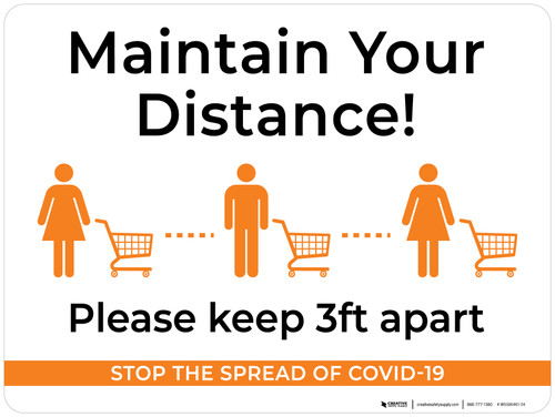 Maintain Your Distance Please Keep 3Ft Apart with Icons Landscape - Wall Sign
