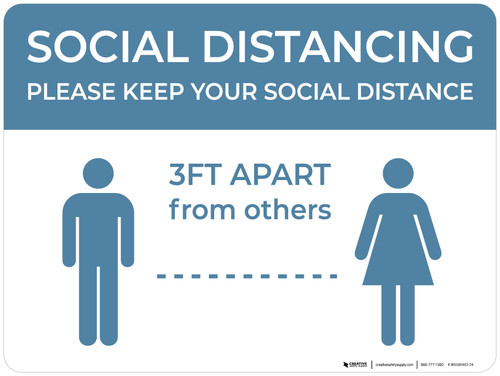 Social Distancing Please Keep Your Social Distance 3ft Apart Landscape - Wall Sign