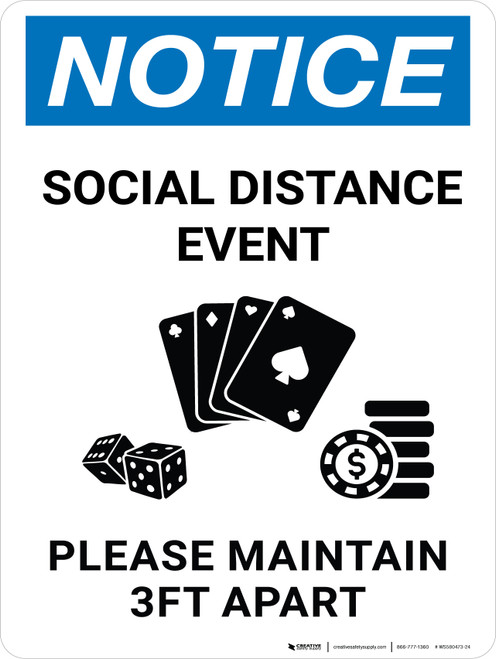Notice: Social Distance Event - Please Maintain 3Ft Apart Portrait - Wall Sign