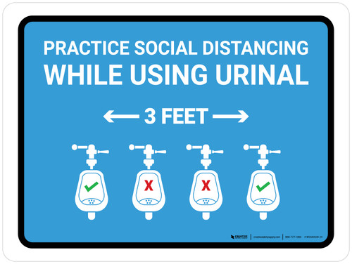 Practice Social Distancing While Using Urinal 3 Ft with Icon Blue Landscape - Wall Sign