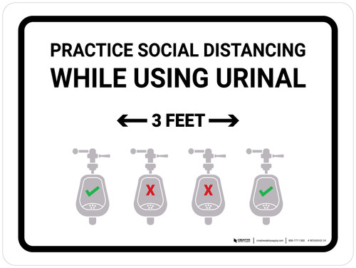 Practice Social Distancing While Using Urinal 3 Ft with Icon Landscape - Wall Sign