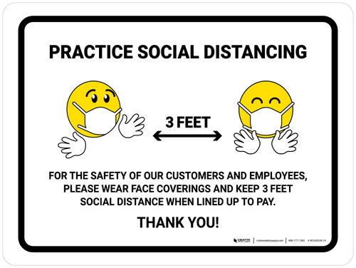 Practice Social Distancing with Emojis 3ft Landscape - Wall Sign