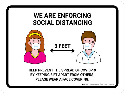 We Are Enforcing Social Distancing with 3ft Icons Landscape - Wall Sign