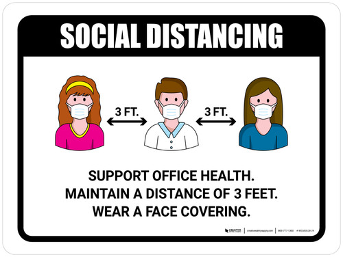 Social Distancing Support Office Health with 3ft Icons Landscape - Wall Sign
