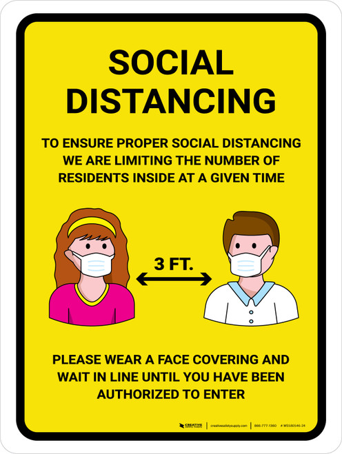 Social Distancing To Ensure Health And Safety Of Residents with 3ft Icons Portrait - Wall Sign