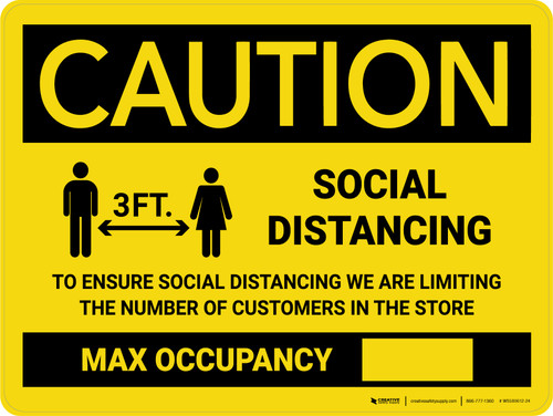 Caution: 3ft Social Distancing Max Occupancy with Icon Landscape - Wall Sign