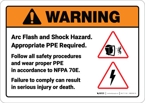 Warning: Arc Flash Shock Hazard ANSI - Wall Sign
