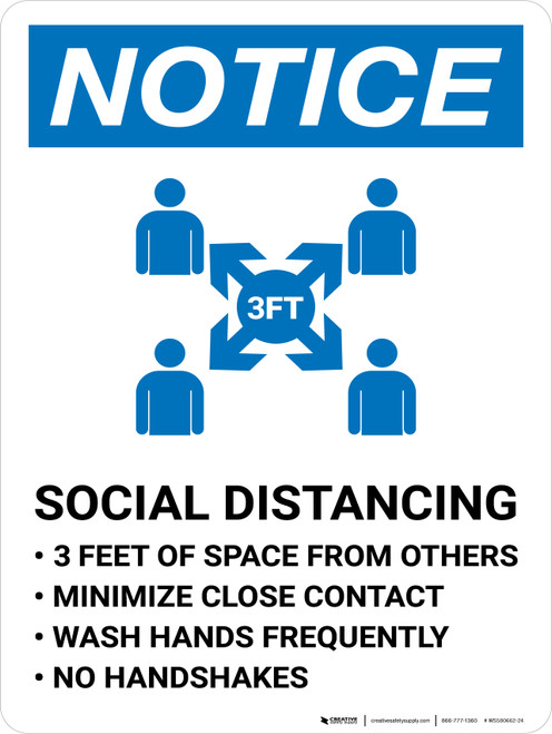 Notice: Social Distancing 3ft of Space from Others with Icon Portrait - Wall Sign