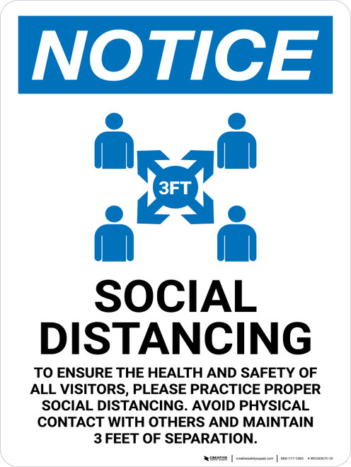 Notice: Social Distancing Wait Here Until Called with 3ft Icon Landscape - Wall Sign