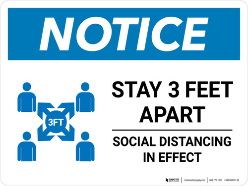 Notice: Stay 3 Feet Apart with Icon Landscape - Wall Sign