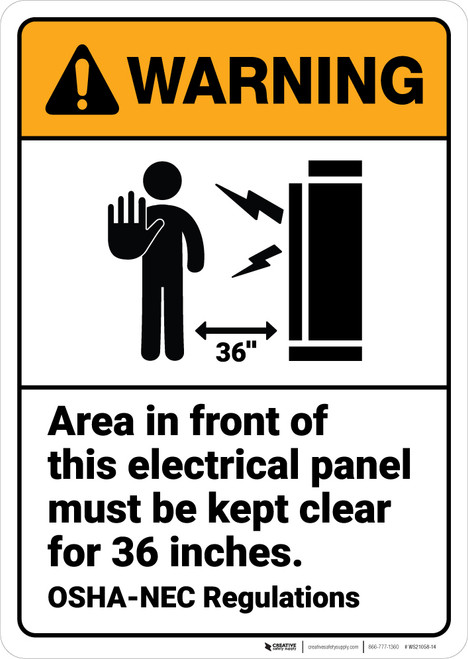 Warning: Electrical Panel Keep Clear Inches ANSI - Wall Sign