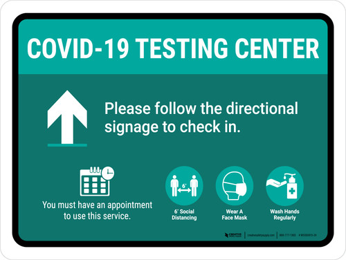 Covid-19 Testing Center Green Up Arrow Landscape - Wall Sign