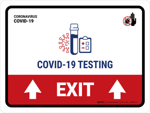 Covid-19 Testing Exit With Icon Up Arrow Landscape - Wall Sign