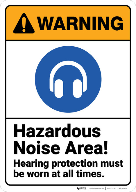 Warning: Hazardous Noise Area Hearing Protection Must Be Worn ANSI - Wall Sign