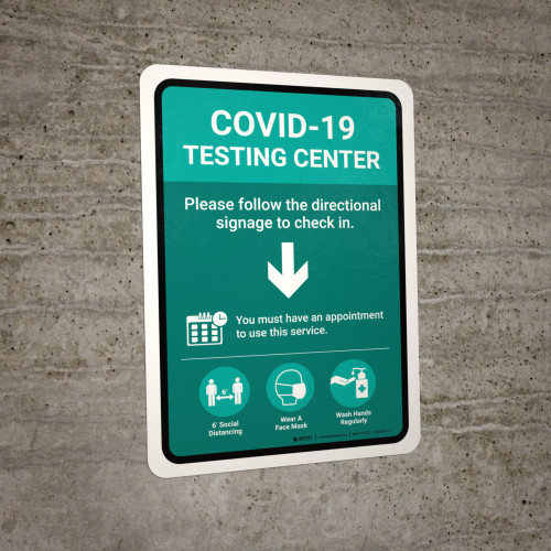 Covid-19 Testing Center Green Down Arrow Portrait - Wall Sign