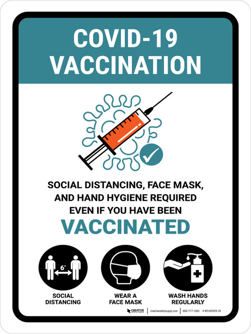 Covid-19 Vaccinations Face Mask Required Even If You Have Been Vaccinated Portrait - Wall Sign