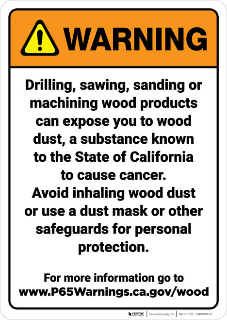 Warning: Raw Wood Exposure Prop 65 - Wall Sign