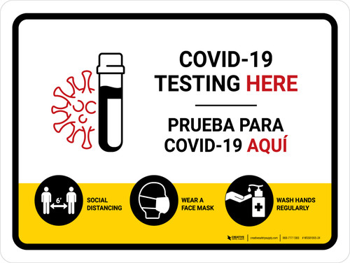 Covid-19 Testing Here Bilingual Spanish Landscape - Wall Sign
