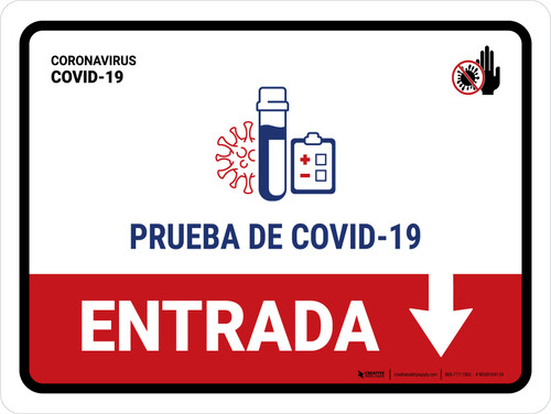 Covid-19 Testing Entrance With Icon Down Arrow Spanish Landscape - Wall Sign