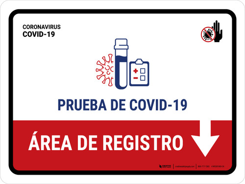 Covid-19 Testing Registration Area With Icon Down Arrow Spanish Landscape - Wall Sign
